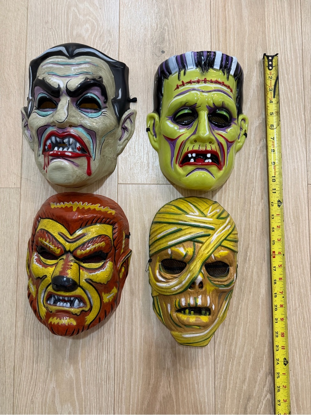 Unbranded plastic Halloween Monster Mask Set - Green, Yellow, Brown, White